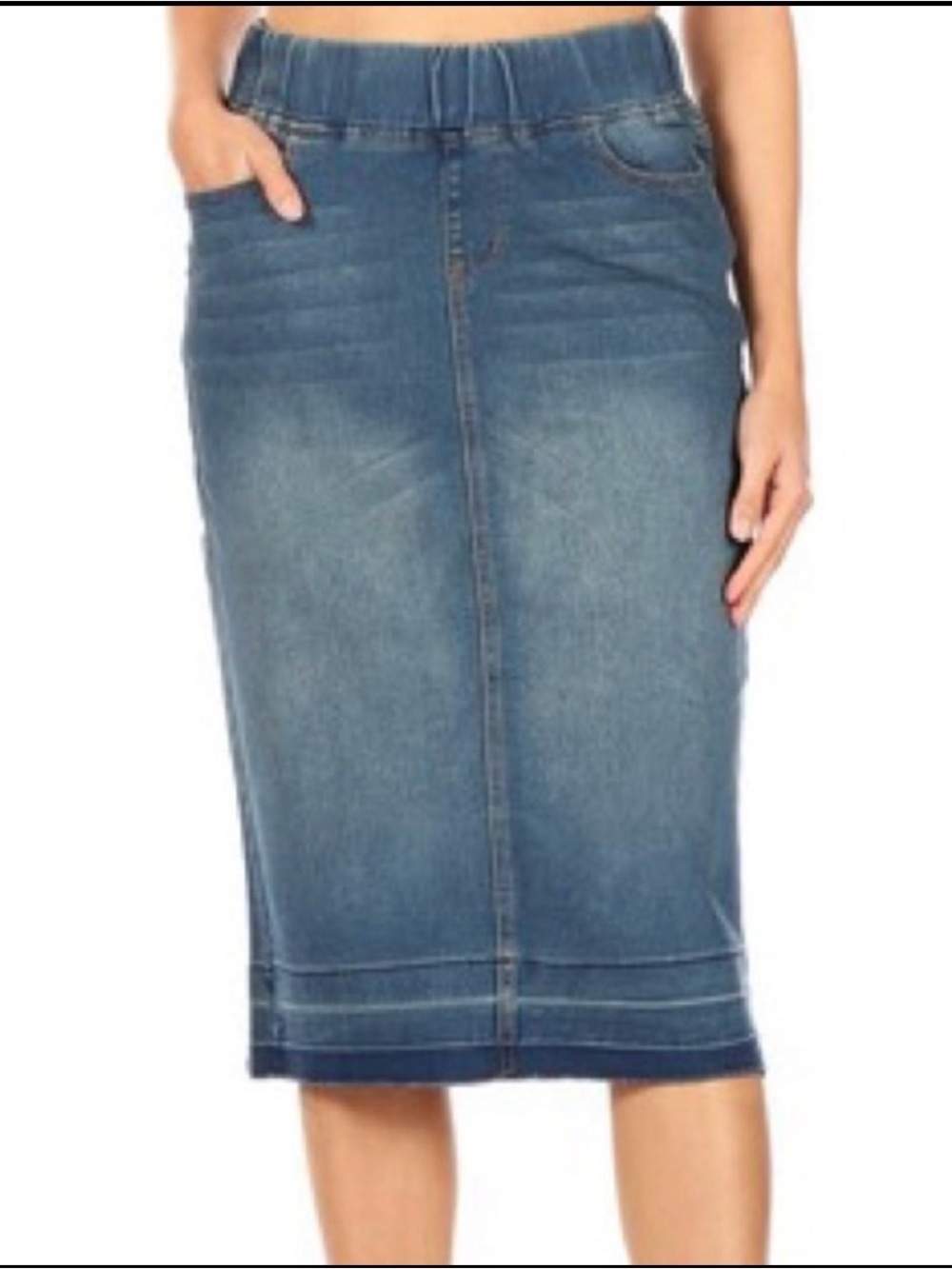 Be-Girl Classic Blue Denim Pencil Skirt - Elastic Waist